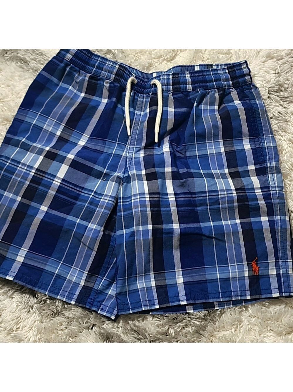 Polo Ralph Lauren Swimwear Blue and White Plaid Shorts Size M (10 - 12)